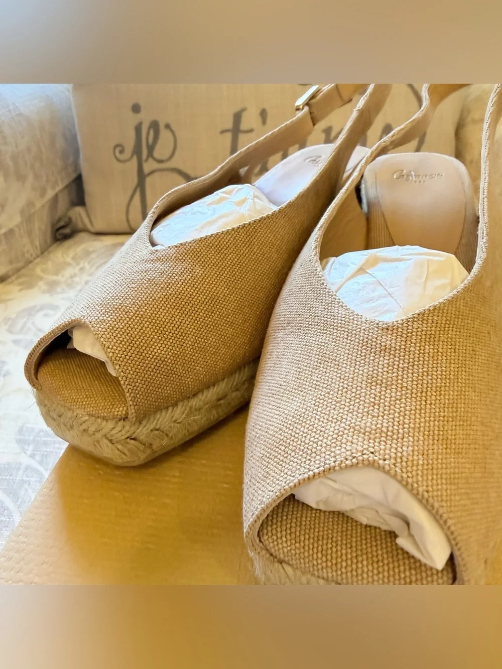 Castañer Dosalia Canvas Espadrille Wedge Sandals Beige Linen EU 40 / US 9 EUC